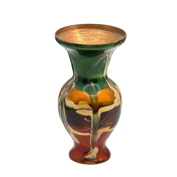 Enamel Copper Metal Multicolor Drip Glaze Vase With Metallic Gold Finish - Picture 5 of 9